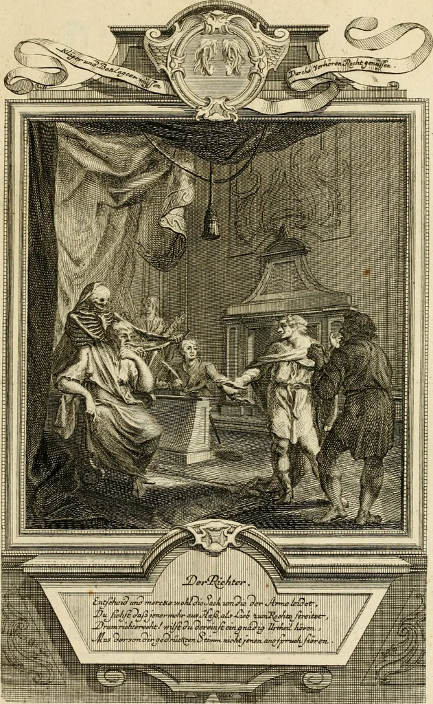 An illustration from Der sogenannte Sinn-lehr-und Geist-volle ... Todentanz : anietzo mit einigen einfältig, doch gut gemeynten Reimen und Versen versehen, 1767, leaf 120