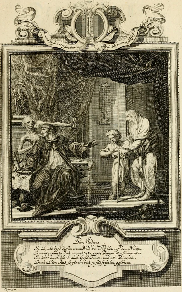 An illustration from Der sogenannte Sinn-lehr-und Geist-volle ... Todentanz : anietzo mit einigen einfältig, doch gut gemeynten Reimen und Versen versehen, 1767, leaf 132