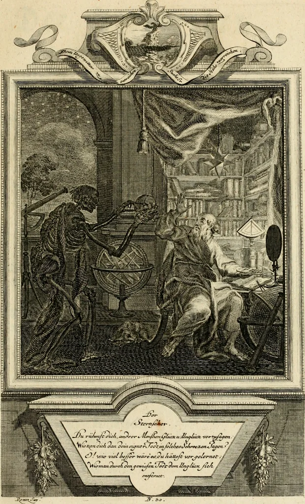 An illustration from Der sogenannte Sinn-lehr-und Geist-volle ... Todentanz : anietzo mit einigen einfältig, doch gut gemeynten Reimen und Versen versehen, 1767, leaf 136