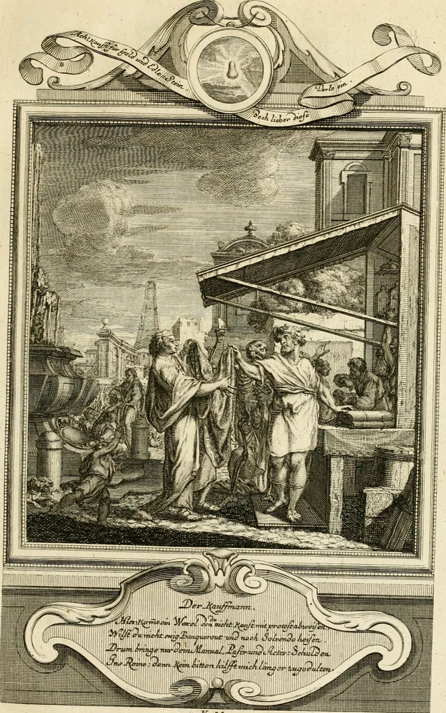 An illustration from Der sogenannte Sinn-lehr-und Geist-volle ... Todentanz : anietzo mit einigen einfältig, doch gut gemeynten Reimen und Versen versehen, 1767, leaf 144