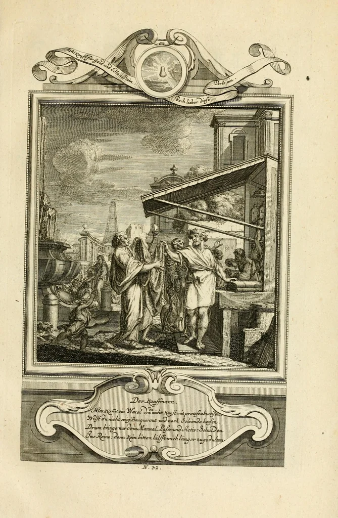 An illustration from Der sogenannte Sinn-lehr-und Geist-volle ... Todentanz : anietzo mit einigen einfältig, doch gut gemeynten Reimen und Versen versehen, 1767, leaf 145