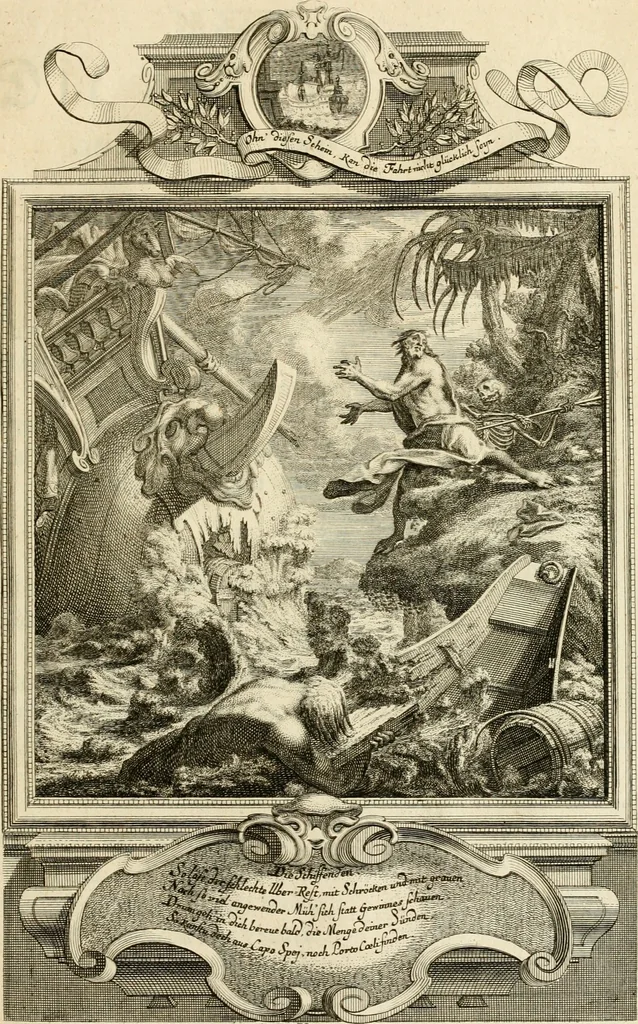 An illustration from Der sogenannte Sinn-lehr-und Geist-volle ... Todentanz : anietzo mit einigen einfältig, doch gut gemeynten Reimen und Versen versehen, 1767, leaf 148