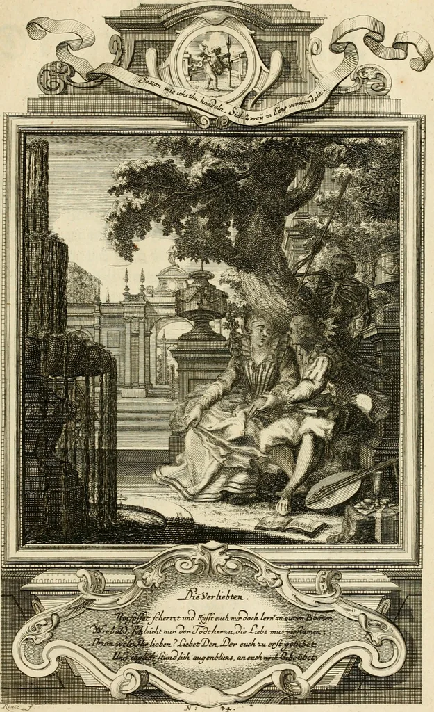 An illustration from Der sogenannte Sinn-lehr-und Geist-volle ... Todentanz : anietzo mit einigen einfältig, doch gut gemeynten Reimen und Versen versehen, 1767, leaf 152