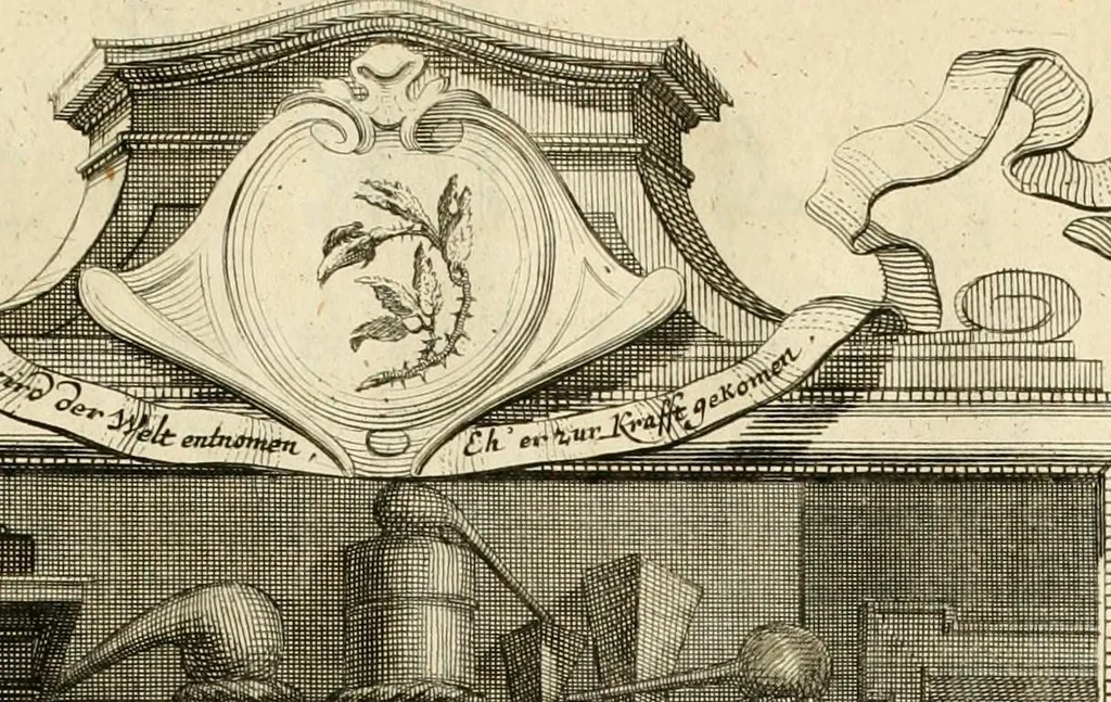 An illustration from Der sogenannte Sinn-lehr-und Geist-volle ... Todentanz : anietzo mit einigen einfältig, doch gut gemeynten Reimen und Versen versehen, 1767, leaf 157