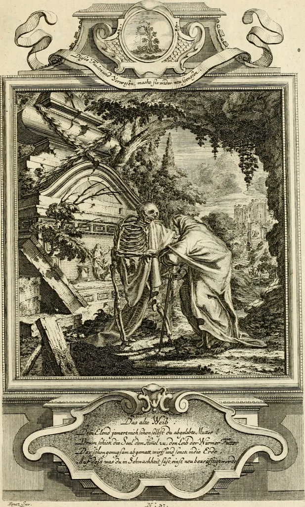 An illustration from Der sogenannte Sinn-lehr-und Geist-volle ... Todentanz : anietzo mit einigen einfältig, doch gut gemeynten Reimen und Versen versehen, 1767, leaf 164