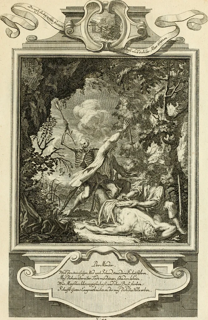 An illustration from Der sogenannte Sinn-lehr-und Geist-volle ... Todentanz : anietzo mit einigen einfältig, doch gut gemeynten Reimen und Versen versehen, 1767, leaf 192