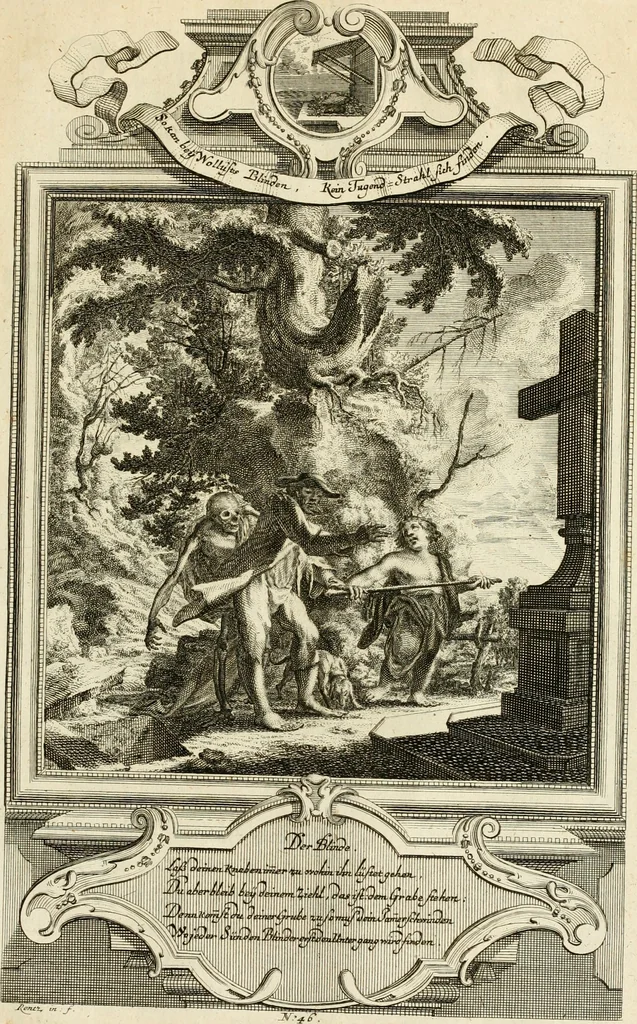 An illustration from Der sogenannte Sinn-lehr-und Geist-volle ... Todentanz : anietzo mit einigen einfältig, doch gut gemeynten Reimen und Versen versehen, 1767, leaf 200