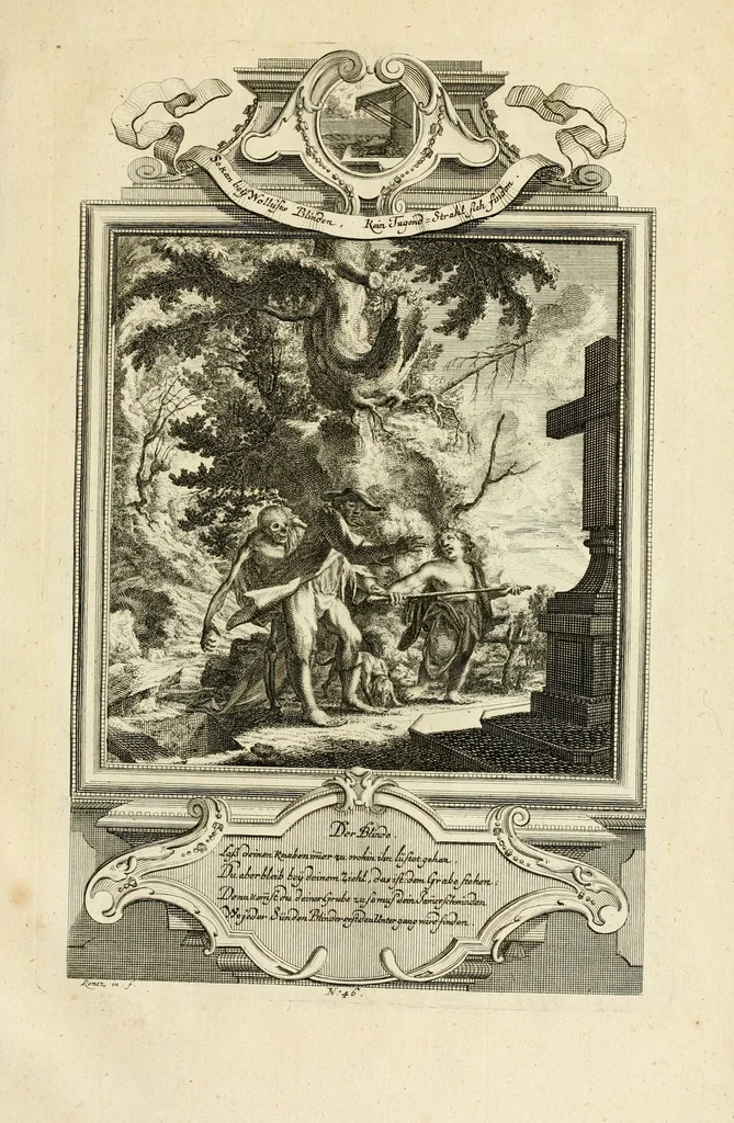 An illustration from Der sogenannte Sinn-lehr-und Geist-volle ... Todentanz : anietzo mit einigen einfältig, doch gut gemeynten Reimen und Versen versehen, 1767, leaf 201