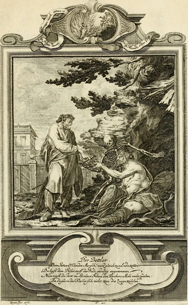 An illustration from Der sogenannte Sinn-lehr-und Geist-volle ... Todentanz : anietzo mit einigen einfältig, doch gut gemeynten Reimen und Versen versehen, 1767, leaf 204