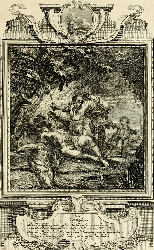 An illustration from Der sogenannte Sinn-lehr-und Geist-volle ... Todentanz : anietzo mit einigen einfältig, doch gut gemeynten Reimen und Versen versehen, 1767, leaf 212