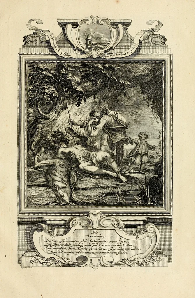 An illustration from Der sogenannte Sinn-lehr-und Geist-volle ... Todentanz : anietzo mit einigen einfältig, doch gut gemeynten Reimen und Versen versehen, 1767, leaf 213