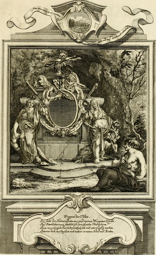 An illustration from Der sogenannte Sinn-lehr-und Geist-volle ... Todentanz : anietzo mit einigen einfältig, doch gut gemeynten Reimen und Versen versehen, 1767, leaf 220