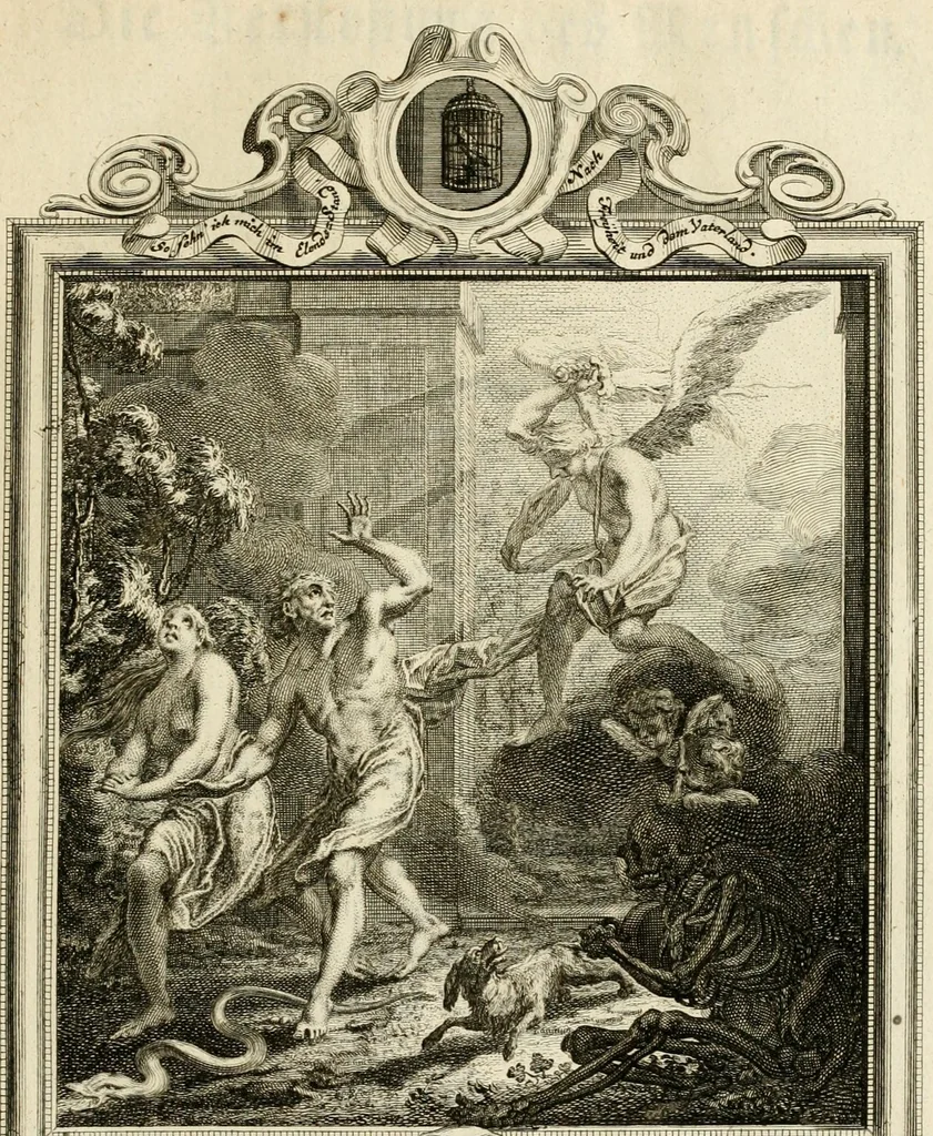 An illustration from Der sogenannte Sinn-lehr-und Geist-volle ... Todentanz : anietzo mit einigen einfältig, doch gut gemeynten Reimen und Versen versehen, 1767, leaf 29