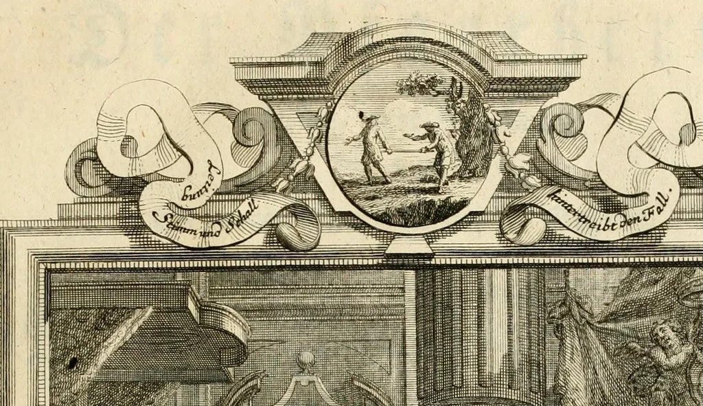 An illustration from Der sogenannte Sinn-lehr-und Geist-volle ... Todentanz : anietzo mit einigen einfältig, doch gut gemeynten Reimen und Versen versehen, 1767, leaf 61