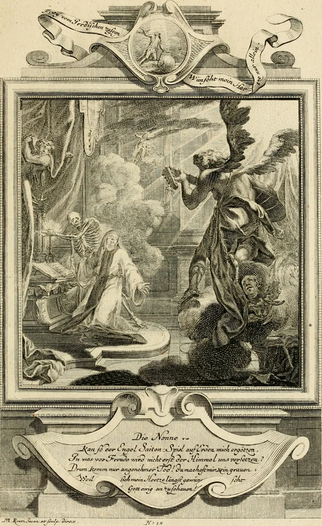 An illustration from Der sogenannte Sinn-lehr-und Geist-volle ... Todentanz : anietzo mit einigen einfältig, doch gut gemeynten Reimen und Versen versehen, 1767, leaf 76