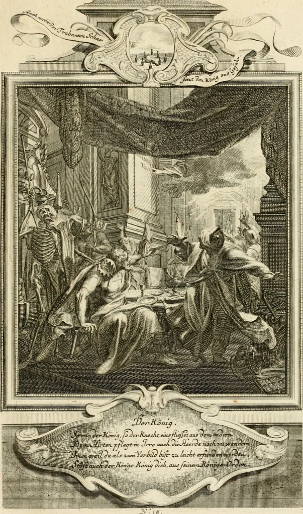 An illustration from Der sogenannte Sinn-lehr-und Geist-volle ... Todentanz : anietzo mit einigen einfältig, doch gut gemeynten Reimen und Versen versehen, 1767, leaf 88