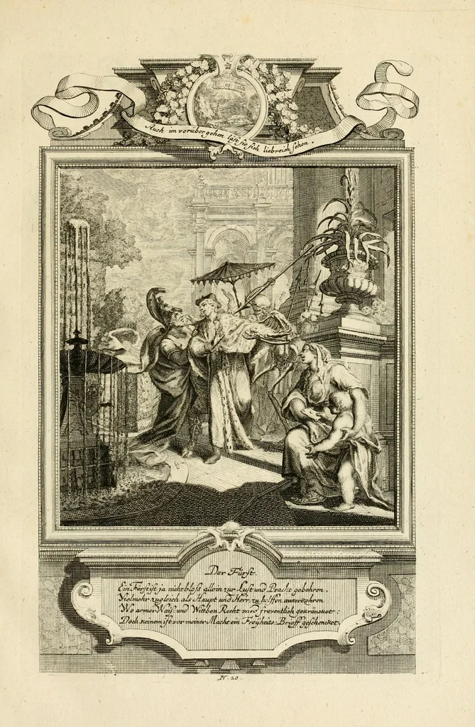 An illustration from Der sogenannte Sinn-lehr-und Geist-volle ... Todentanz : anietzo mit einigen einfältig, doch gut gemeynten Reimen und Versen versehen, 1767, leaf 97