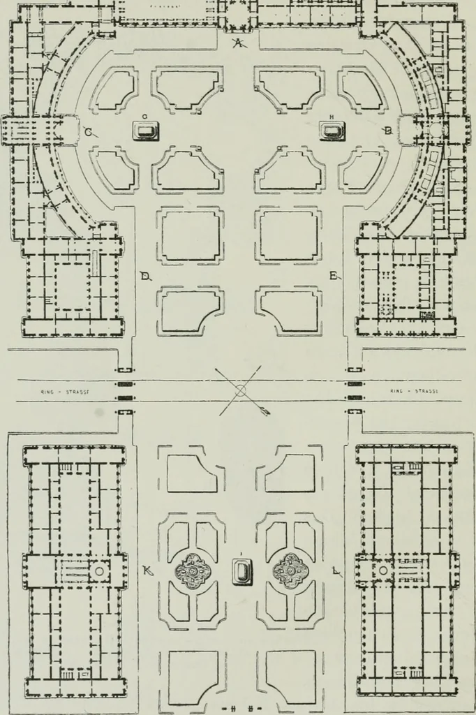 An illustration from Der Städte-Bau nach seinen künstlerischen Grundsätzen. Ein Beitrag zur Lösung moderner Fragen der Architektur und monumentalen Plastik unter besonderer Beziehung auf Wien, 1901, leaf 145