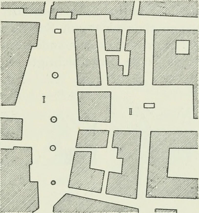 An illustration from Der Städte-Bau nach seinen künstlerischen Grundsätzen. Ein Beitrag zur Lösung moderner Fragen der Architektur und monumentalen Plastik unter besonderer Beziehung auf Wien, 1901, leaf 74