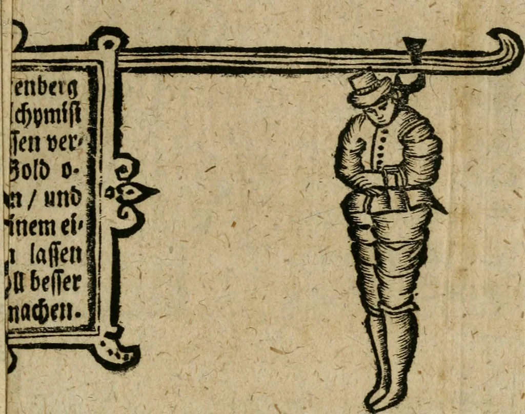 An illustration from Der von Mose u. denen Propheten übel urtheilende Alchymist, wird fürgestellet in einer Schrifft-gemässen Erweisung : dass Moses und einige Propheten, wie auch David, Salomon, Hiob, Esra und dergleichen, keine Adepti Lapidis Philosophorum gewesen sind : ingleichen dass die Lehre und alchymistisch vorgeben, von Verwandlung der geringen Metalle in Gold, eine lautere Phantasie und schädliche Einbildung sey, 1706, leaf 144