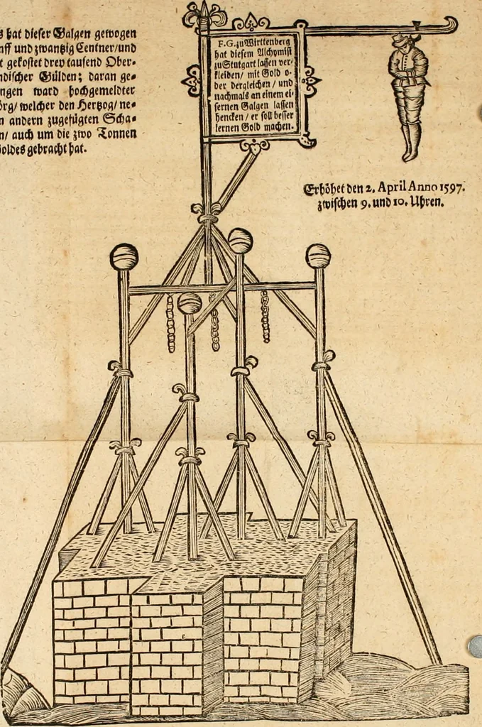 An illustration from Der von Mose u. denen Propheten übel urtheilende Alchymist, wird fürgestellet in einer Schrifft-gemässen Erweisung : dass Moses und einige Propheten, wie auch David, Salomon, Hiob, Esra und dergleichen, keine Adepti Lapidis Philosophorum gewesen sind : ingleichen dass die Lehre und alchymistisch vorgeben, von Verwandlung der geringen Metalle in Gold, eine lautere Phantasie und schädliche Einbildung sey, 1706, leaf 145