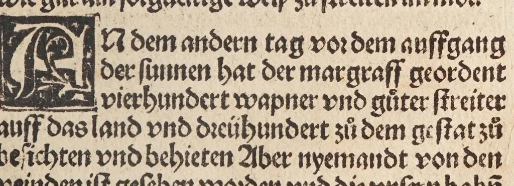An illustration from Des allerdurchleichtigsten vnnd vnüberwindlichsten Fürsten vund Herzen , hern Friderichen des dritten Roemischen Kaysers, vnd frawen Leonora, Künigin auf Portugal, vermächelunng vñ Kroenung zc. : darnach des allerdurchleüchtigisten vnd grossmechtigisten Fürsten vñ Herzen, herzn Maximilian Roemischen Künigs zc. vnd seiner maiestat Schwester, Kunigund genant, hochloblich gerburd zc., 1503, leaf 61