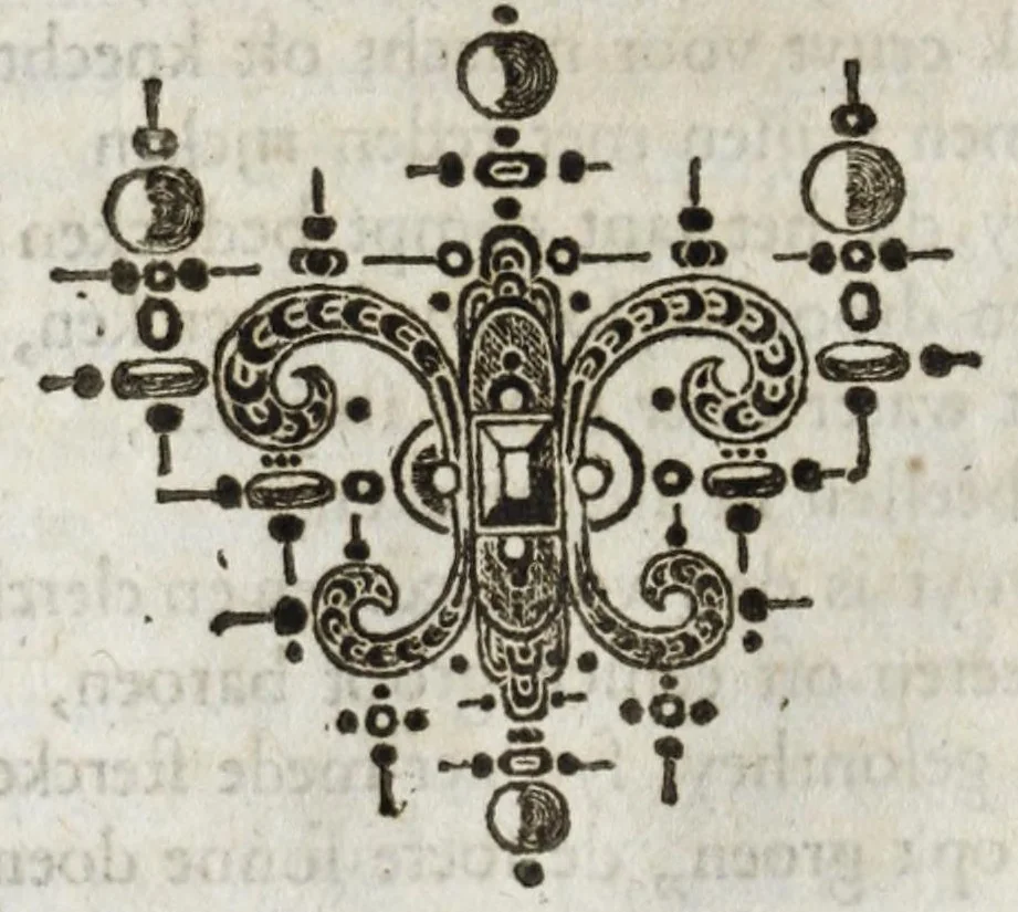 An illustration from De Schadt-kiste der philosophen ende poeten waer inne te vinden syn veel schoone leerlycke blasoenen, refereynen ende liedekens, gebracht ende gesonden op de Peoen-camere binnen Mechelen van d'omliggende steden in Brabant, Vlaenderen, Hollandt ende Zeelandt : geprononciert ende gesonghen op henlieder feeste den 3. Mey vanden iaere 1620, achteruolghens den eysch der caerten te voren by henlieder wt gesonden, 1621, leaf 218