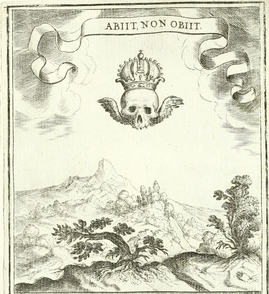 An illustration from Descripcion de las honras : que se hicieron ala Catholica Magd. de D. Phelippe quarto rey de las Españas y del nueuo mundo en el Real Conuento de la Encarnacion : que de horden de la reyna n[uest]ra señora como superintendente de las reales obras dispuso D. Baltasar Barroso de Ribera marques de Malpica ..., 1666, leaf 168