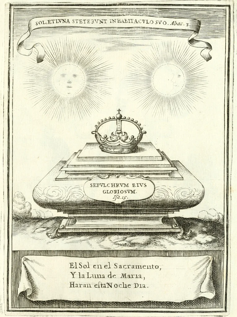 An illustration from Descripcion de las honras : que se hicieron ala Catholica Magd. de D. Phelippe quarto rey de las Españas y del nueuo mundo en el Real Conuento de la Encarnacion : que de horden de la reyna n[uest]ra señora como superintendente de las reales obras dispuso D. Baltasar Barroso de Ribera marques de Malpica ..., 1666, leaf 198
