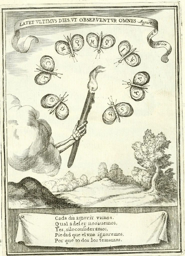 An illustration from Descripcion de las honras : que se hicieron ala Catholica Magd. de D. Phelippe quarto rey de las Españas y del nueuo mundo en el Real Conuento de la Encarnacion : que de horden de la reyna n[uest]ra señora como superintendente de las reales obras dispuso D. Baltasar Barroso de Ribera marques de Malpica ..., 1666, leaf 200