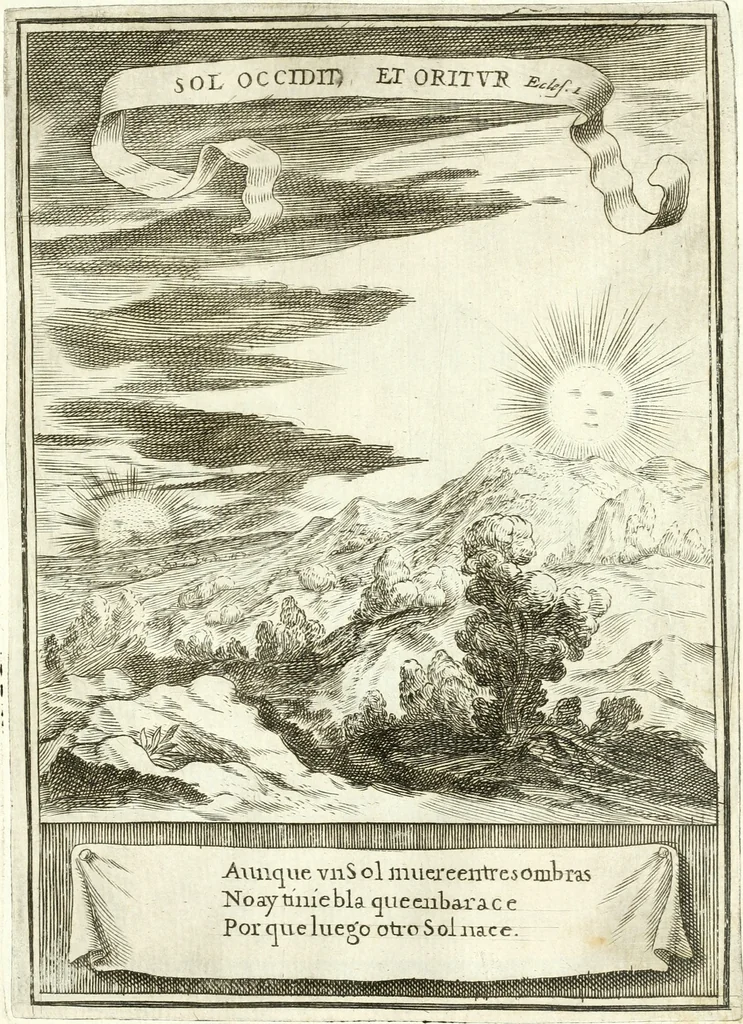 An illustration from Descripcion de las honras : que se hicieron ala Catholica Magd. de D. Phelippe quarto rey de las Españas y del nueuo mundo en el Real Conuento de la Encarnacion : que de horden de la reyna n[uest]ra señora como superintendente de las reales obras dispuso D. Baltasar Barroso de Ribera marques de Malpica ..., 1666, leaf 210