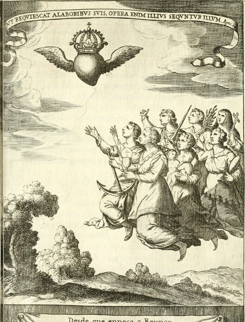 An illustration from Descripcion de las honras : que se hicieron ala Catholica Magd. de D. Phelippe quarto rey de las Españas y del nueuo mundo en el Real Conuento de la Encarnacion : que de horden de la reyna n[uest]ra señora como superintendente de las reales obras dispuso D. Baltasar Barroso de Ribera marques de Malpica ..., 1666, leaf 242