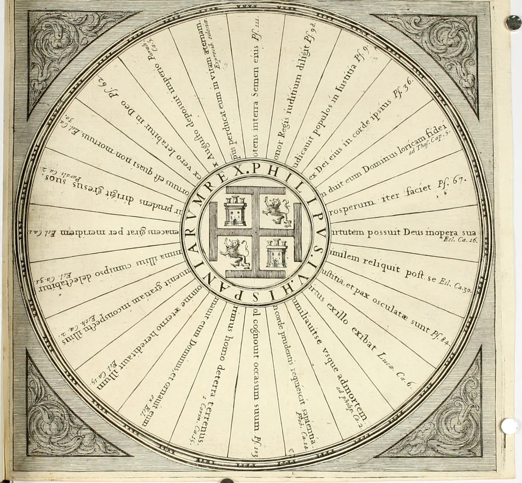 An illustration from Descripcion de las honras : que se hicieron ala Catholica Magd. de D. Phelippe quarto rey de las Españas y del nueuo mundo en el Real Conuento de la Encarnacion : que de horden de la reyna n[uest]ra señora como superintendente de las reales obras dispuso D. Baltasar Barroso de Ribera marques de Malpica ..., 1666, leaf 261