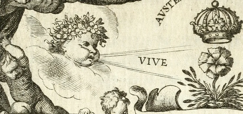 An illustration from Descripcion de las honras : que se hicieron ala Catholica Magd. de D. Phelippe quarto rey de las Españas y del nueuo mundo en el Real Conuento de la Encarnacion : que de horden de la reyna n[uest]ra señora como superintendente de las reales obras dispuso D. Baltasar Barroso de Ribera marques de Malpica ..., 1666, leaf 8
