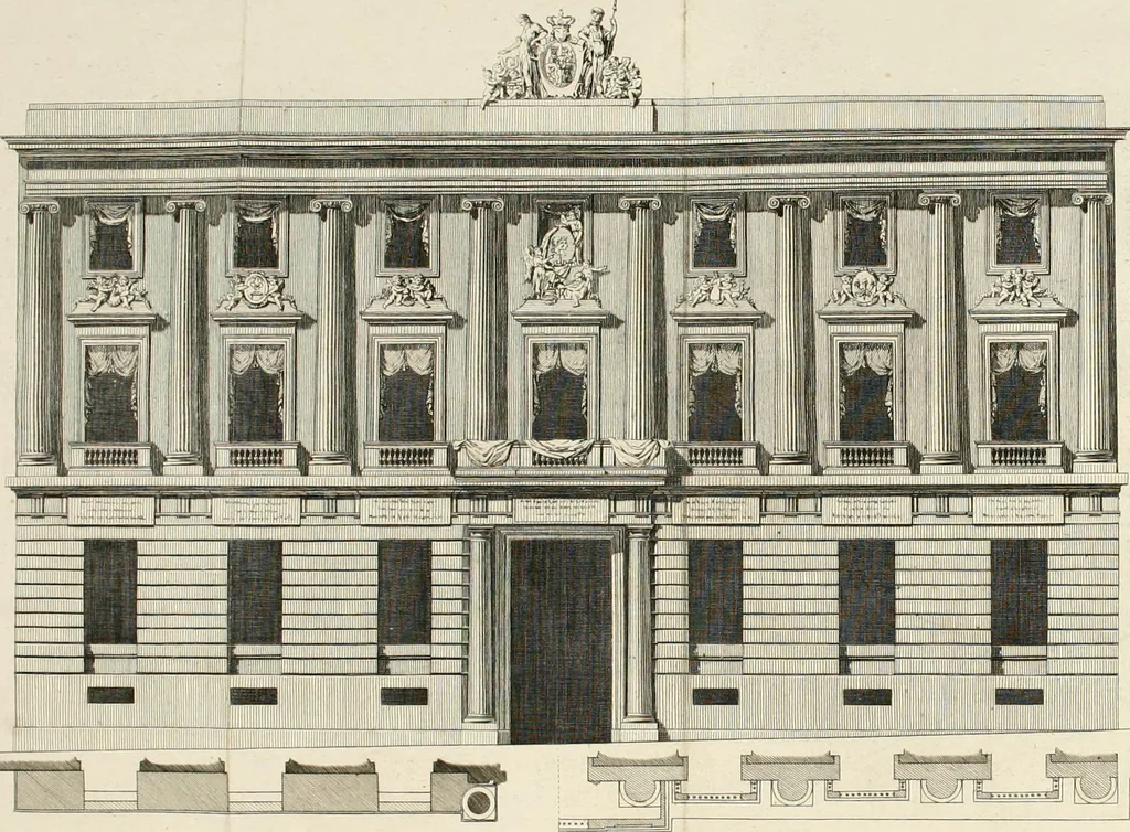 An illustration from Descripcion de los ornatos públicos con que la corte de Madrid ha solemnizado la feliz exâltacion al trono de los reyes nuestros señores don Carlos IIII. y doña Luisa de Borbon, y la jura del serenisimo señor don Fernando, principe de Asturias, 1789, leaf 18