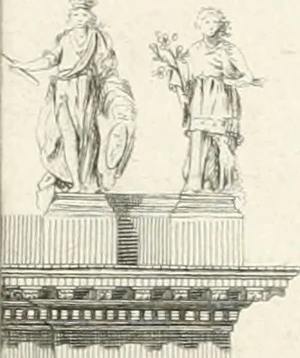 An illustration from Descripcion de los ornatos públicos con que la corte de Madrid ha solemnizado la feliz exâltacion al trono de los reyes nuestros señores don Carlos IIII. y doña Luisa de Borbon, y la jura del serenisimo señor don Fernando, principe de Asturias, 1789, leaf 76