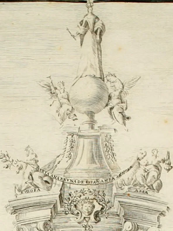 An illustration from Descripcion del real monasterio de San Lorenzo del Escorial : su magnifico templo, panteon, y palacio : compendiada de la descripcion antigua, y exornada con nuevas vistosas láminas de su planta y montéa : aumentada con la noticia de varias grandezas y alhajas con que han ilustrado los católicos reyes aquel maravilloso edificio, y coronada con un tratado apendice de los insignes profesores de las bellas artes estatuaria, arquitectura, y pintura, que concurrieron á su fundacion, y despues le han enriquecido con sus obras, 1764, leaf 238