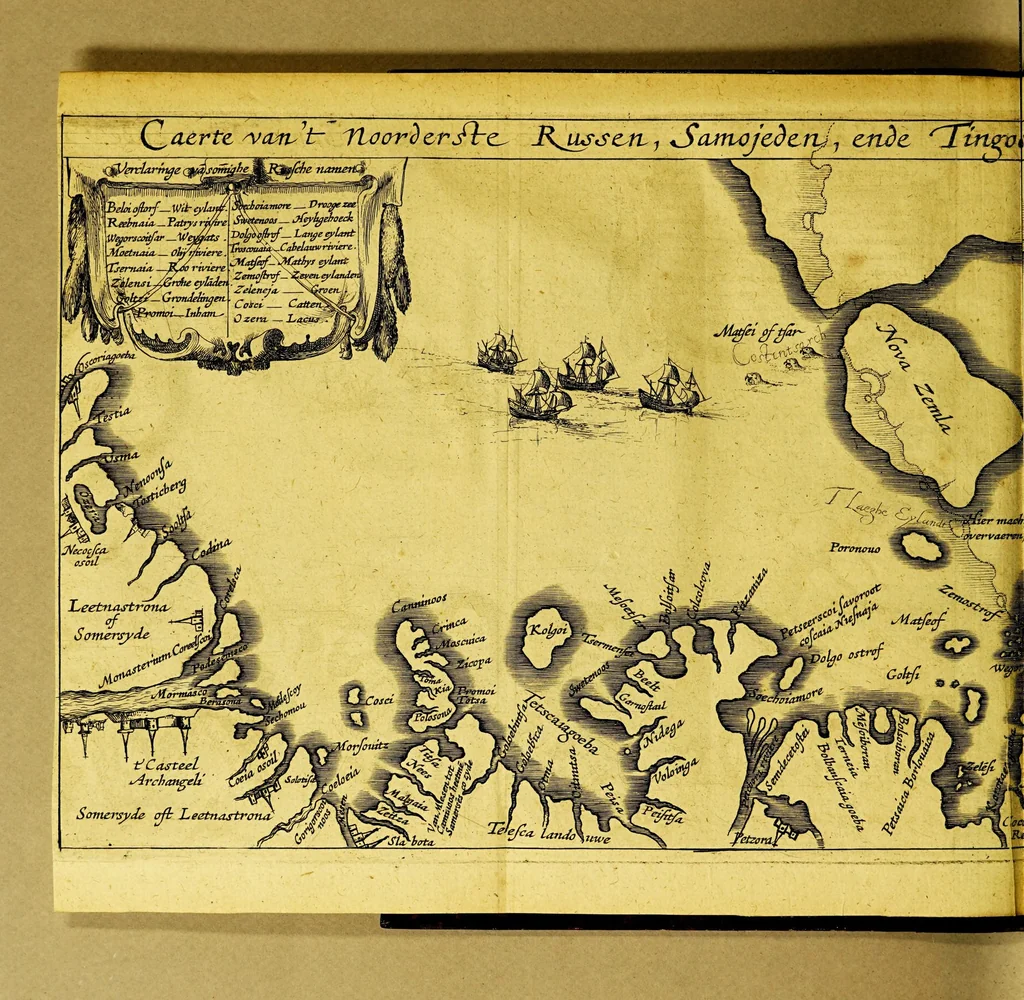 An illustration from Descriptio ac delineatio geographica detectionis freti, : sive, Transitus ad occasum, suprà terras Americanas in Chinam atq[ue] Iaponem ducturi, recens investigati ab M. Henrico Hudsono Anglo. : Item, Narratio ser.mo regi Hispaniæ facta, super tractu, in quinta orbis terrarum parte, cui Australiæ incognitæ nomen est, recens detecto, per Capitaneum Petrum Ferdinandez de Quir. : Vnà cum descriptione terræ Samoiedarum [et] Tingoesiorum, in Tartaria ad ortum Freti VVaygats sitæ, nuperq; imperio Moscovitarum subactæ, 1612, leaf 40