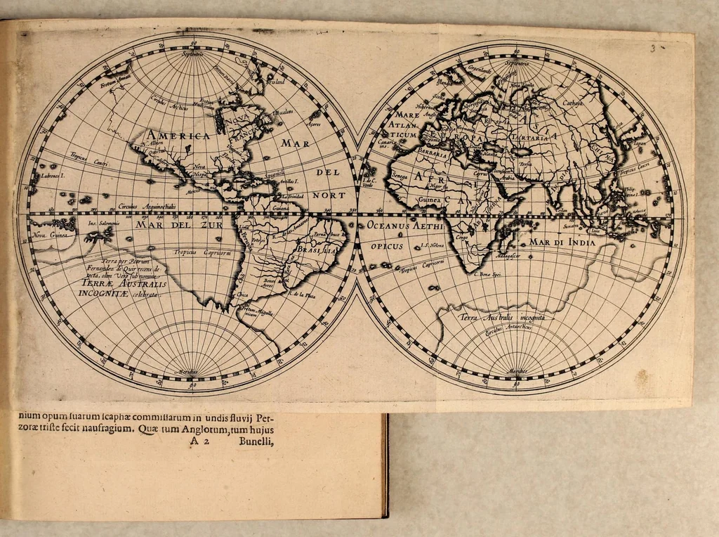 An illustration from Descriptio ac delineatio geographica detectionis freti, : sive, Transitus ad occasum, suprà terras Americanas in Chinam atq[ue] Iaponem ducturi, recens investigati ab M. Henrico Hudsono Anglo. : Item, Narratio ser.mo regi Hispaniæ facta, super tractu, in quinta orbis terrarum parte, cui Australiæ incognitæ nomen est, recens detecto, per Capitaneum Petrum Ferdinandez de Quir. : Vnà cum descriptione terræ Samoiedarum [et] Tingoesiorum, in Tartaria ad ortum Freti VVaygats sitæ, nuperq; imperio Moscovitarum subactæ, 1612, leaf 11