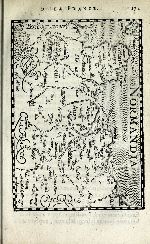 An illustration from Description contenant toutes les singularitez de plus celebres villes et places remarquables du royaume de France : avec les choses plus memorables aduenues en jceluy : reveu, corrige et auguemente du sommaire de l'estat, cartes des prouinces et de quelques portraitz des plus signalees uilles du dict royaume, 1610, leaf 185