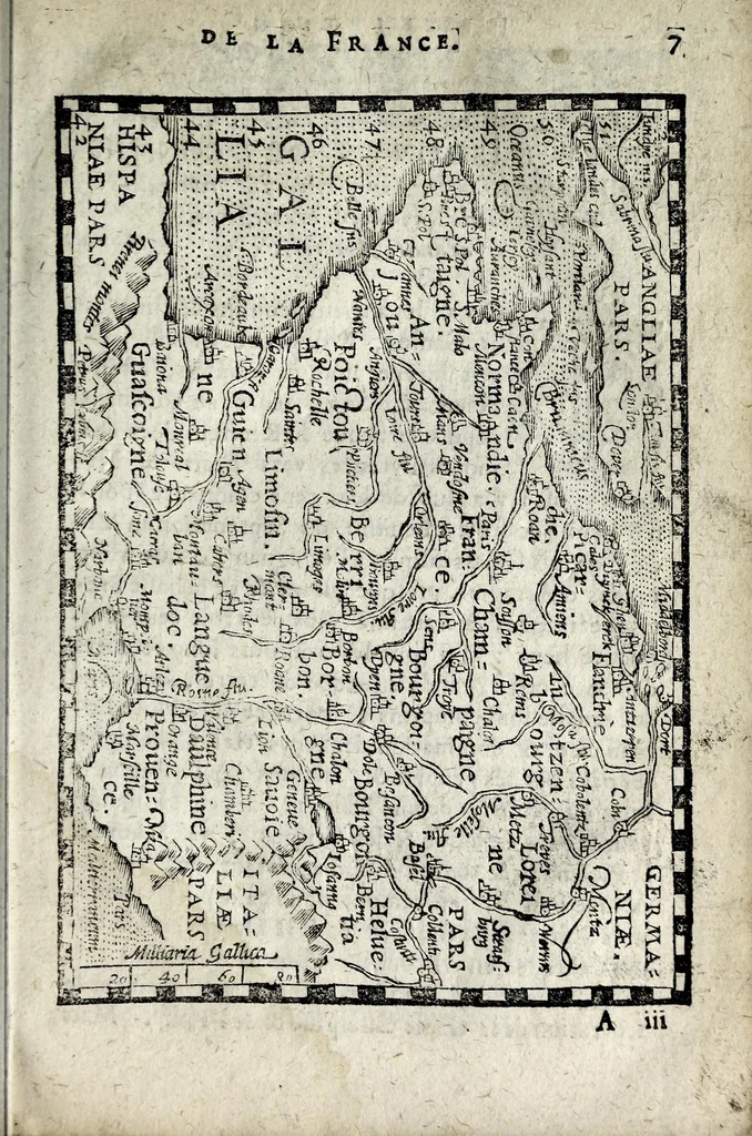 An illustration from Description contenant toutes les singularitez de plus celebres villes et places remarquables du royaume de France : avec les choses plus memorables aduenues en jceluy : reveu, corrige et auguemente du sommaire de l'estat, cartes des prouinces et de quelques portraitz des plus signalees uilles du dict royaume, 1610, leaf 21