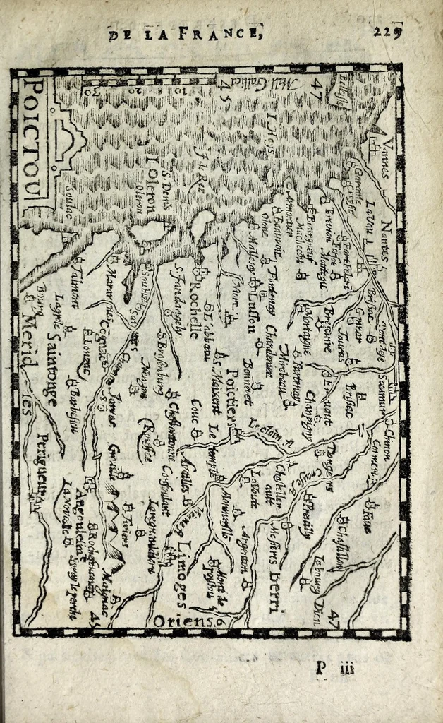 An illustration from Description contenant toutes les singularitez de plus celebres villes et places remarquables du royaume de France : avec les choses plus memorables aduenues en jceluy : reveu, corrige et auguemente du sommaire de l'estat, cartes des prouinces et de quelques portraitz des plus signalees uilles du dict royaume, 1610, leaf 243