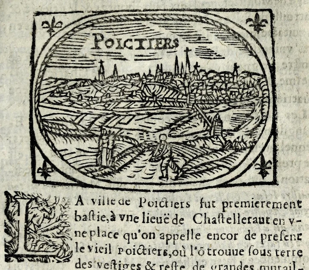 An illustration from Description contenant toutes les singularitez de plus celebres villes et places remarquables du royaume de France : avec les choses plus memorables aduenues en jceluy : reveu, corrige et auguemente du sommaire de l'estat, cartes des prouinces et de quelques portraitz des plus signalees uilles du dict royaume, 1610, leaf 245