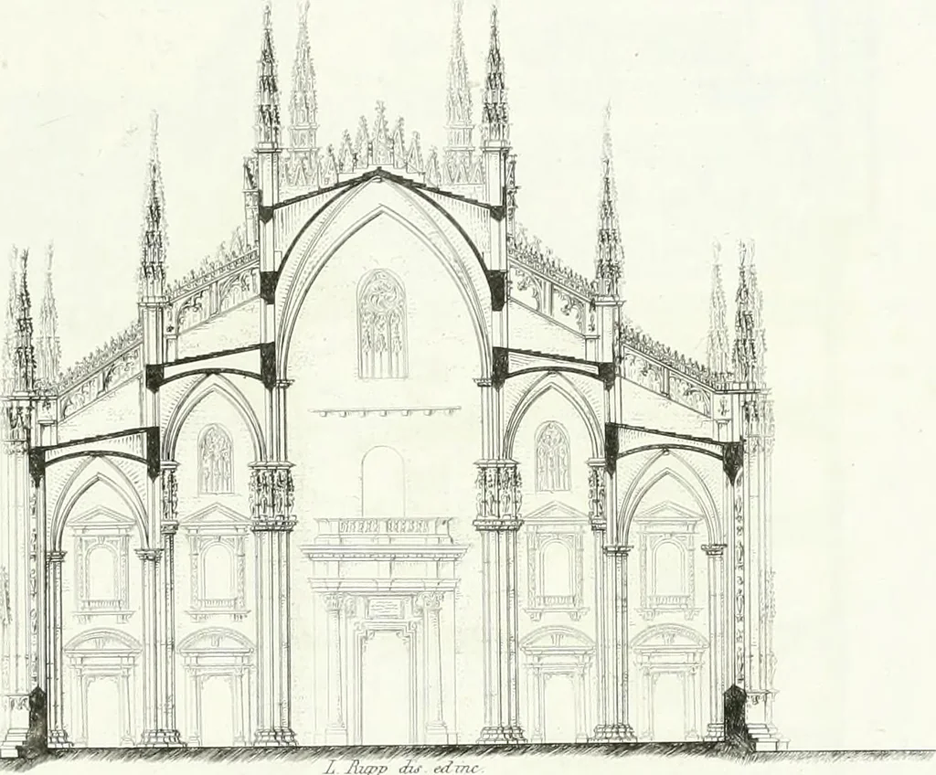 An illustration from Description de la cathédrale de Milan : accompagnée d'observations historiques et critiques sur sa construction et sur les monumens d'art dont elle est enrichie, 1823, leaf 233