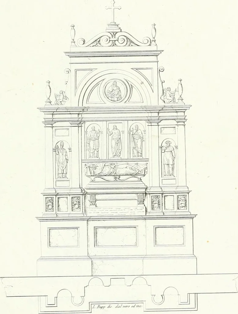An illustration from Description de la cathédrale de Milan : accompagnée d'observations historiques et critiques sur sa construction et sur les monumens d'art dont elle est enrichie, 1823, leaf 265