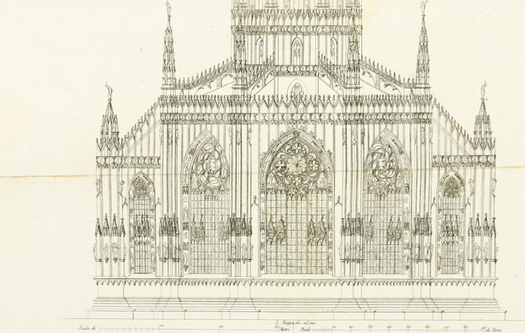 An illustration from Description de la cathédrale de Milan : accompagnée d'observations historiques et critiques sur sa construction et sur les monumens d'art dont elle est enrichie, 1823, leaf 332