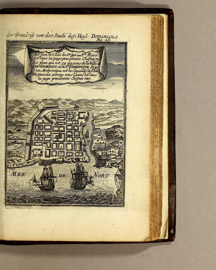 An illustration from Description de l'univers, : contenant les differents systemes du monde, les cartes generales & particulieres de la geographie ancienne & moderne : les plans & les profils des principales villes & des autres lieux plus considerables de la terre; avec les portraits des souverains qui y commandent, leurs blasons, titres & livrées : et les mœurs, religions, gouvernemens & divers habillemens de chaque nation. Dediée au roy., 1685, leaf 437