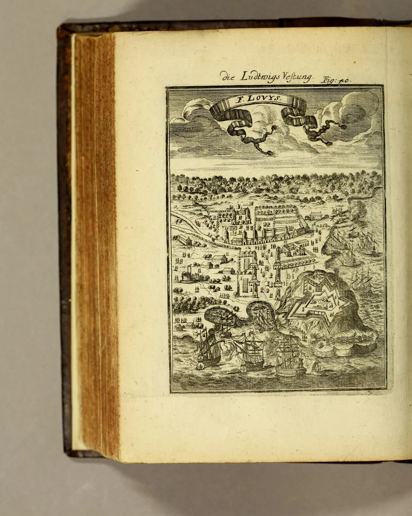 An illustration from Description de l'univers, : contenant les differents systemes du monde, les cartes generales & particulieres de la geographie ancienne & moderne : les plans & les profils des principales villes & des autres lieux plus considerables de la terre; avec les portraits des souverains qui y commandent, leurs blasons, titres & livrées : et les mœurs, religions, gouvernemens & divers habillemens de chaque nation. Dediée au roy., 1685, leaf 478