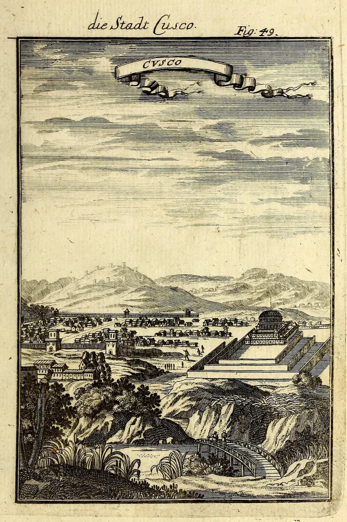 An illustration from Description de l'univers, : contenant les differents systemes du monde, les cartes generales & particulieres de la geographie ancienne & moderne : les plans & les profils des principales villes & des autres lieux plus considerables de la terre; avec les portraits des souverains qui y commandent, leurs blasons, titres & livrées : et les mœurs, religions, gouvernemens & divers habillemens de chaque nation. Dediée au roy., 1685, leaf 511