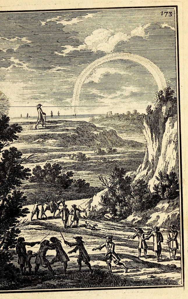 An illustration from Description de l'univers, : contenant les differents systêmes du monde, les cartes generales & particulieres de la geographie ancienne & moderne : les plans & les profils des principales villes & des autres lieux plus considerables de la terre ; avec les portraits des souverains qui y commandent, leurs blasons, titres & livrées : et les mœurs, religions, gouvernemens & divers habillemens de chaque nation. Dediee au roy., 1683, leaf 203